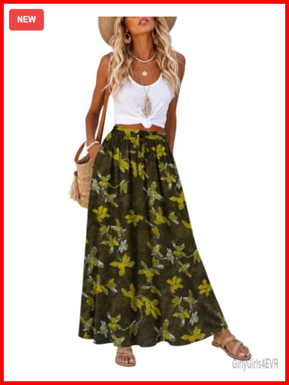 Women's Flowy A-Line Maxi Skirt High Waist Pockets Summer Casual